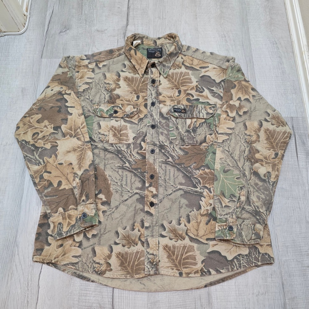 Vintage Rattlers Brand Shirt Mens XL Camouflage Flannel Long Sleeve Heavyweight
